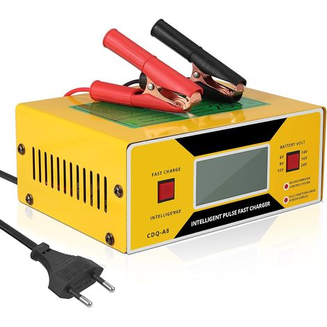 Chargeur de Batterie de Voiture Intelligent Entièrement Automatique 6/8/12/14/24V 0-10A Mainteneur de Batterie avec Écran LCD avec Serre-câbles pour Voiture Moto Tondeuse à Gazon Bateau etc (1/5)
