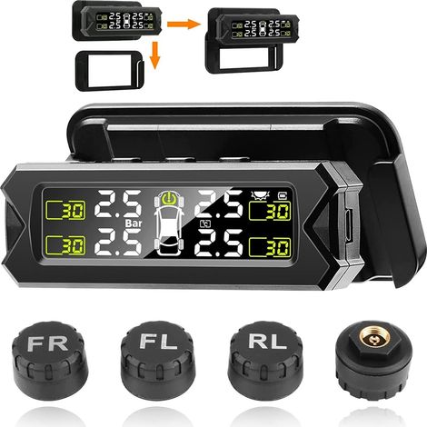 【Versione aggiornata】 Sistema di monitoraggio della pressione dei pneumatici TPMS wireless 14-87 PSI Angolo regolabile con 4 sensori Sistema di monitoraggio della pressione dei pneumatici per auto con