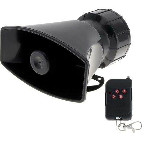 Alarme de voiture 12 V 20W avec 7 sons : klaxon, incendie, ambulance, circulation, police avec télécommande noire (1/5)