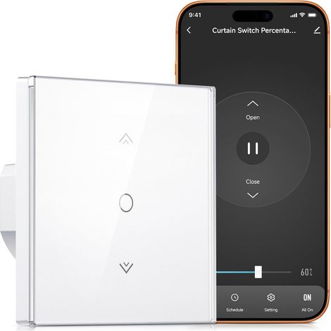 Interrupteur Connecté WiFi Volet Roulant Bouton [Fil Neutre]-1 Pack  Commutateur Intelligent Pour Rideau Avec Contrôle De Pourcentage, Commande Vocale (1/5)