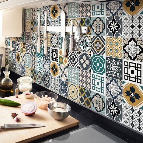 Stickers muraux - Sticker Mural Carrelage adhésif Cuisine Salle de Bain - 24 STICKERS CARRELAGES SAFIA - 24stickers10x10cm (1/5)