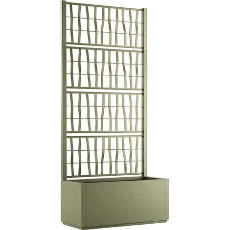 Fioriera con vaso largo cm 80 Spalliera Grigliata separe' alta cm 175 verde oliva rampicante modulabile componibile per Esterni Giardini Terrazze separatore ambienti locali commerciali per piante e f