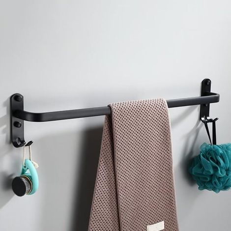 Porte Serviettes Salle de Bains, Barres Porte Serviettes Mural Noir Adhesif pour Douche et Cuisine 60cm