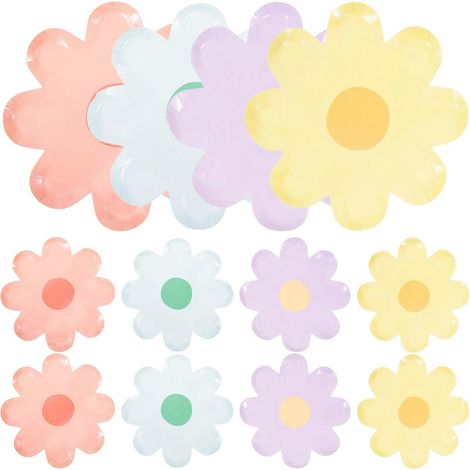 40 assiettes en papier jetables, assiettes à gâteaux en forme de fleur, assiettes de pique-nique-17.5x17.5cm-Assorted Color (1/4)