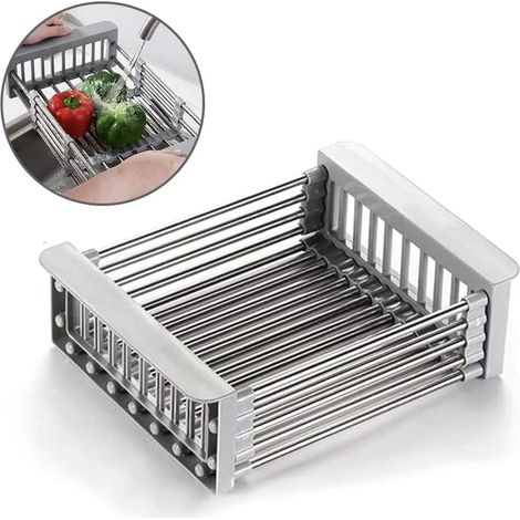 Égouttoir extensible en acier inoxydable, panier filtre de cuisine réglable pour laver les fruits, les légumes et la vaisselle (28,522,59,5 cm)-AquaForge (1/5)