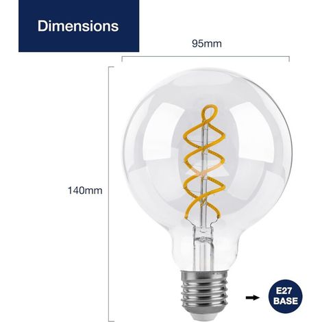 Bombillas LED Edison regulables E27, G95, bombilla decorativa LED vintage de filamento en espiral, 4W (equivalente a 40W), blanco cálido 2700K, 400LM, cristal transparente, paquete de 3 [Clase energét (1/3)