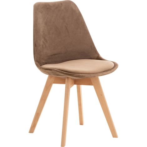Chaise de salle à manger x1 design scandinave en velours marron et pieds en bois clair 100002281