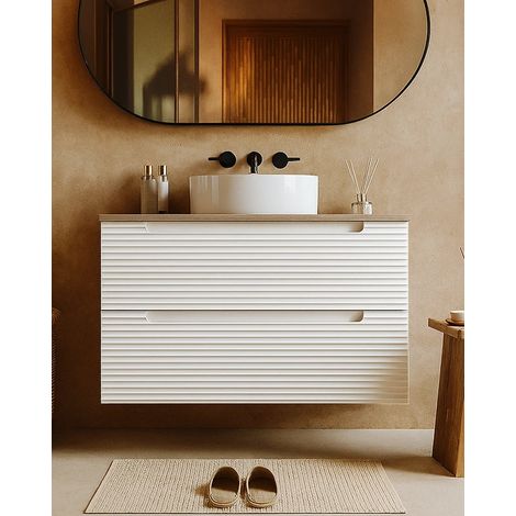 Exagonshop Mobile bagno bianco opaco 100x45 Mango top quercia e