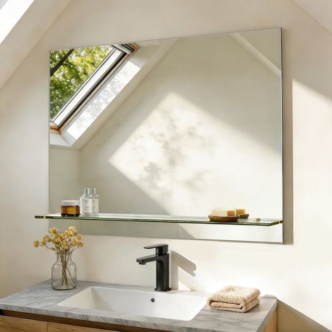 Miroir de salle de bain avec étagère Miroir mural Miroir de courtoisie 80 x 60 cm S'AFIELINA