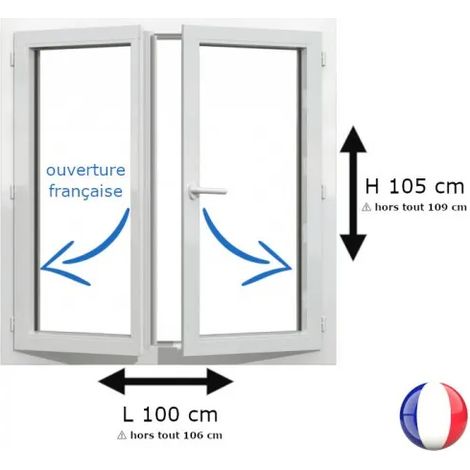 Fenêtre PVC 2 vantaux H 105 x L 100 cm OF pour pose en neuf avec poignée