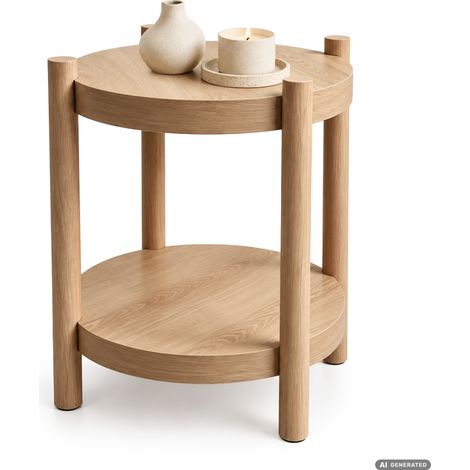 Tavolino da salotto TERRA effetto legno naturale 44,5 cm rotondo con ripiano 44,5x44,5x48 cm (1/5)