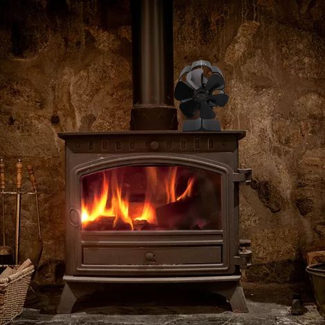 Ventilador de aluminio negro con 6 aspas para hornos termodinámicos, silencioso, resistente a altas temperaturas, autosuficiente y de bajo consumo energético. (1/5)