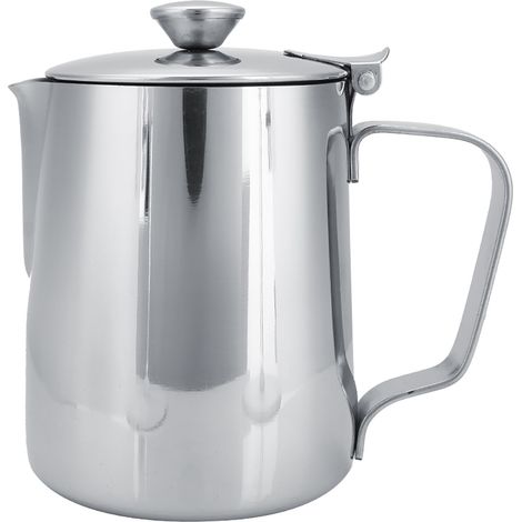 Tasse à café en acier inoxydable avec couvercle, pichet à lait et mousseur à lait pour latte art (350 ml) (1/5)