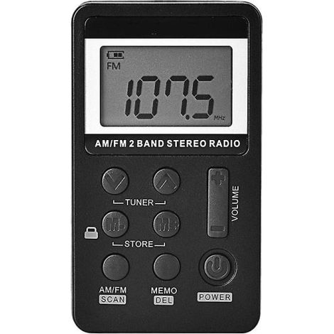 Radio de poche FM et AM, chargement USB, noire (1/4)