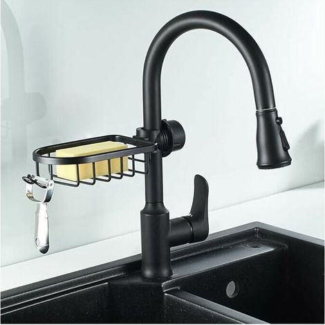 Support Pour Éponge De Robinet De Cuisine Organisat Pour Évier Au-dessus Du Robinet Support De Vidange De Robinet Suspendu Pour L'organisation De L'évier (Noir-Normal)1810.8cm (1/5)