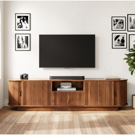 Mobile TV da 180 cm con ante scorrevoli e struttura ondulata 3D color noce (1/5)