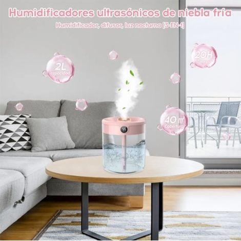 Humidificateur rose à double pulvérisation 2 L, grande capacité, USB, usage domestique, silencieux, chambre, bureau, veilleuse, affichage numérique (1/5)