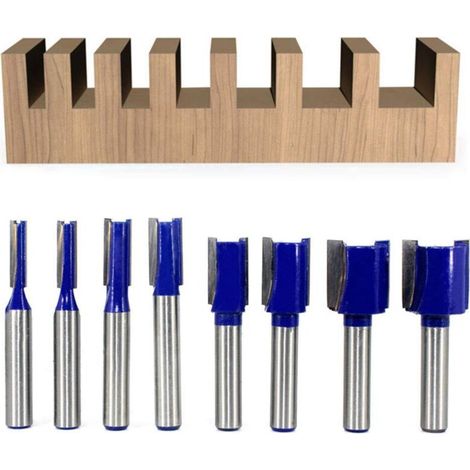 Set mit 8 geraden Fräsern mit 8-mm-Schaft – Doppelnut – Für Holzbearbeitungswerkzeuge – 5 mm, 6 mm, 8 mm, 10 mm, 12 mm, 14 mm, 18 mm, 20 mm