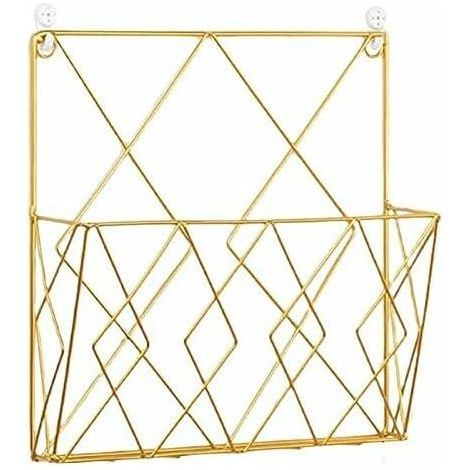 Porte Revues Suspendu Porte Magazine Metal, Porte-journaux Panier à Journaux Porte Revue Mural avec 2 Crochets pour Magazines, Livres Et Documents De Bureau (Doré) (1/4)