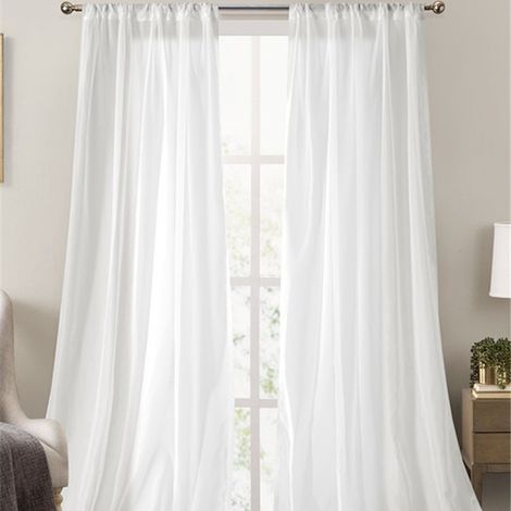 Rideaux en Voile de Polyester Uni Blanc 140x214 cm - Lot de 2 Panneaux Translucides et Fluides, Prêts à Poser pour Salon, Petit Appartement et Villa (Modèle 10816A-15)-lsw