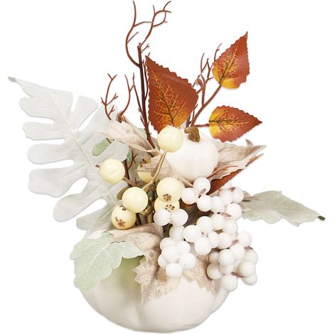 (QJ735/20) Kürbis-Ornament für Erntedankfeste, Halloween-Herbstdekoration, Schreibtisch-Ornament mit Ahornblatt und Beeren (1/2)