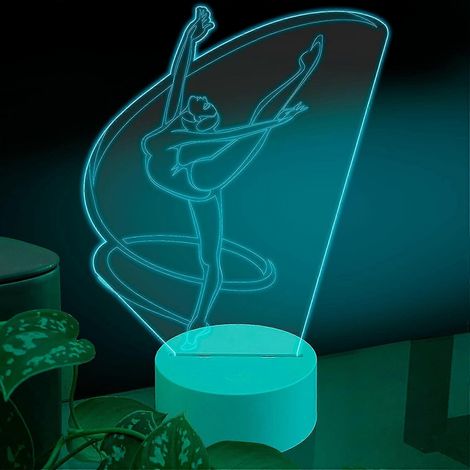 Lampe de table LED 3D SCSYV Dance, œuvre d'art représentant une danseuse de ballet et ses mouvements classiques, plaque en verre acrylique à illusion d'optique (1/4)