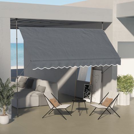 Store banne autoportant manuel rétractable 3.5L x 1.2l x 2.1-3H m inclinaison réglable métal alu polyester gris foncé