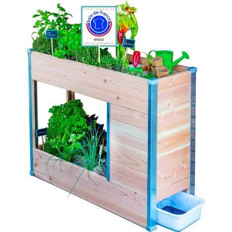 Potager composteur 75 x 35 x 80 cm – Bois Douglas classe 3 – 2 x 26 litres – Assemblage sans outils – Engrais naturel 100% bio – Mon Petit Potager