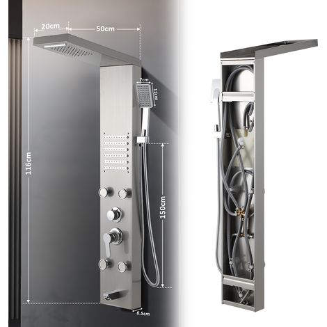 Wolketon Colonne de douche hydromassante LED argentée, 5 jets, inox 304 (1/5)