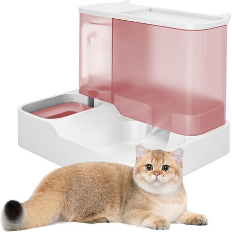 Distributeur 2 en 1 Chat et Chien – Mangeoire 2,8L & Abreuvoir 1L par Gravité et Siphon, sans Électricité, Anti-Fuite, sans BPA, Uniquement Croquettes Sèches (1/5)