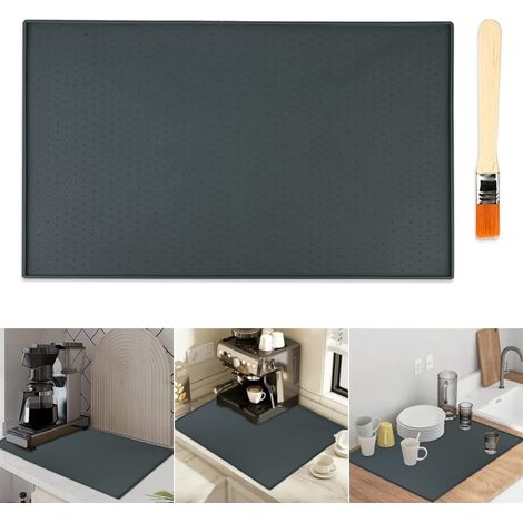 Tapis de Machine à Café, 48 x 30 cm Tapis en Silicone sous la Machine à Café Tapis de Déversement Tapis Antidérapant pour Bar à Café pour Cuisine Planche à Glisser (Gris) (1/5)