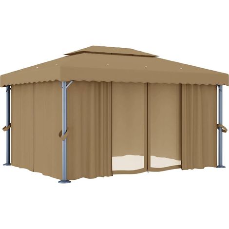 Tonnelle Barnum de Jardin, Pavillon, Pergola, Tente de jardin, avec rideau 4x3 m Taupe Aluminium OIB7866E (1/5)
