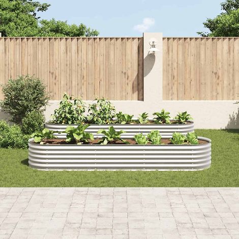 Jardinière, Pot de Fleurs d'extérieur, Lit surélevé de jardin 320x80x44 cm Acier galvanisé Argenté OIB3243E (1/5)