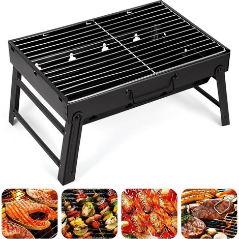 Barbecue Charbon de Bois, 520x295x222 mm, BBQ Grill Démontable Pliable Portable BBQ Charbon de Table en Acier pour Pique-Nique, Voyage, Jardin, Camping (1/5)