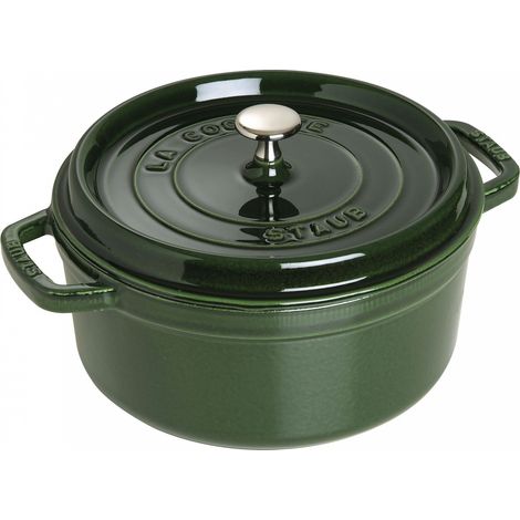 STAUB- Cocotte en Fonte Émaillée avec Couvercle, Tous feux dont induction, 5 à 7 personnes, Ronde, 28 cm, 6,70 L, 7,7 kg, Vert/Basilic (1/4)