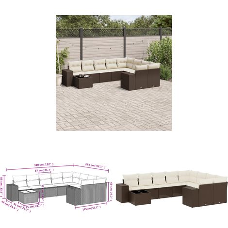 vidaXL Salon de jardin 10 pcs avec coussins marron résine tressée (1/3)