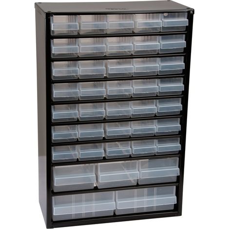 Casier métallique 40 tiroirs – Armature acier avec fixation murale – Tiroirs polypropylène pour rangement utilitaire – Raaco (1/4)