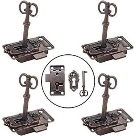 4 Pièces Serrure Antique et Clé Serrure de Porte de Placard Vintage Classique Serrure Meubles DéCoratifs pour BoîTes aux Lettres, Casiers, Armoires, BoîTes à Outils (Bronze Rouge) (1/4)