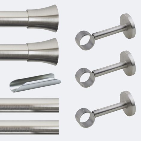 Kit de tringle à rideaux Nickel Mat 300cm Diam.28mm Embout Pommeau - Fixation Mur - Boulet (1/3)