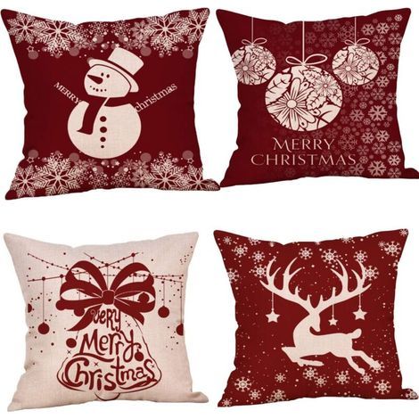 Lot de 4 coussins de Nol, coussins de canapé cerf, housses de coussin de Nol, couvre-oreillers joyeux Nol pour canapé, voiture, bureau, lit, maison, salon. (1/5)