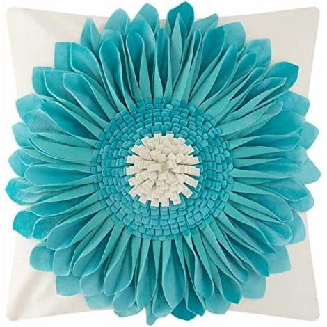Funda de almohada con diseño de girasol en 3D, funda decorativa hecha a mano, ideal para sofás y decoración de salas de estar de estilo rústico, 45 x 45 cm, color verde azulado.