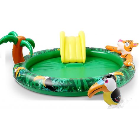 Bb-Loisir – Piscine gonflable enfants avec toboggan – 182x165x62 cm – PVC non toxique – Installation facile – Parc aquatique Jungle (1/5)