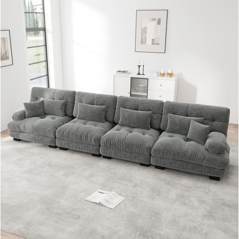 Canapé d’angle modulaire 4 places gris en chenille avec assise profonde (1/5)