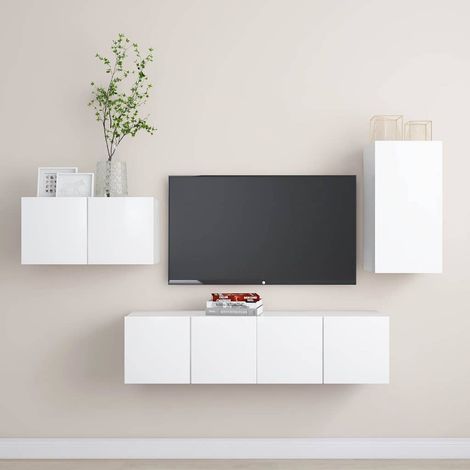vidaXL Set de muebles de salón TV 4 piezas madera de ingeniería blanco (1/5)