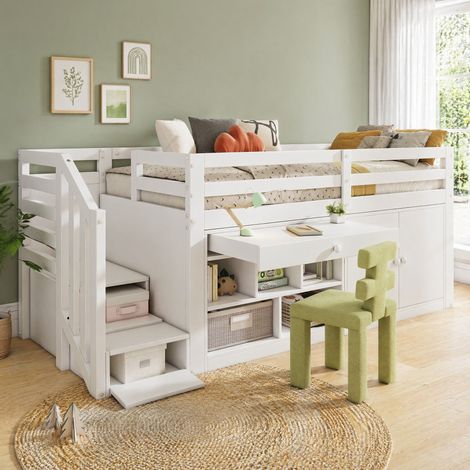 Letto per bambini 252x96x98,5 cm bianco con contenitori, senza materasso – MEUBLIV (1/5)