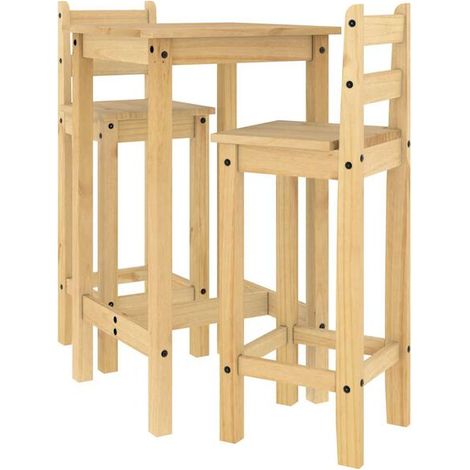 Ensemble de 3 Pièces Table de Bar en Bois Massif de Pin (1/5)