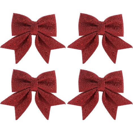 Lot de 4 nœuds décoratifs de Noël dorés à paillettes, imprimés sur le thème du sapin, pour centre commercial. (1/2)