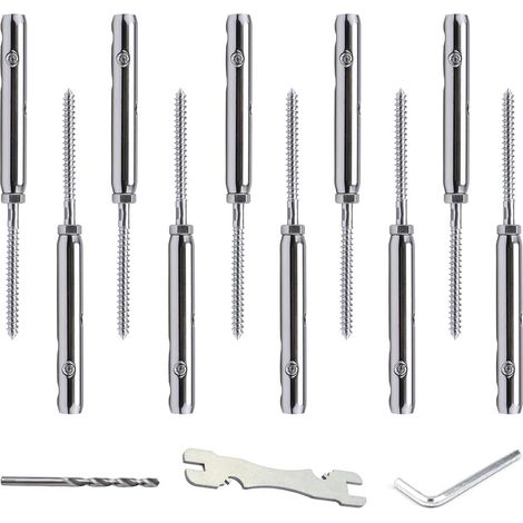 10 x T316 Stainless Steel Cable Tensioner Tensioner Screw Kit for 3 mm Stainless Steel Cable, Cable Fixing and Guardrail (1/4)