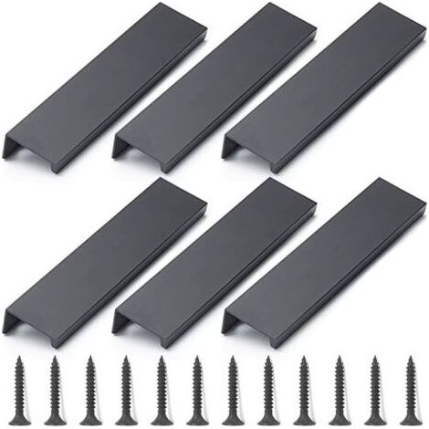 Möbelknöpfe und -griffe, 6 Stück schwarze Schrankgriffe, unsichtbarer Möbelgriff 120 mm (1/5)