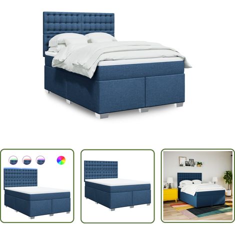 vidaXL Sommier à lattes de lit avec matelas Bleu 160x200 cm Tissu (1/5)